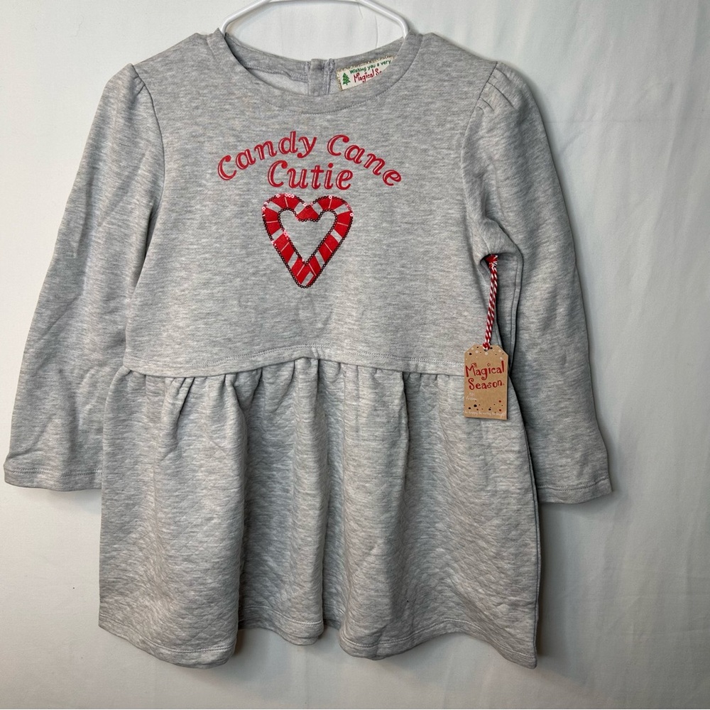 NWT Magical Season Christmas Candy Cane Cutie Gray Girl’s Dress. Size M.